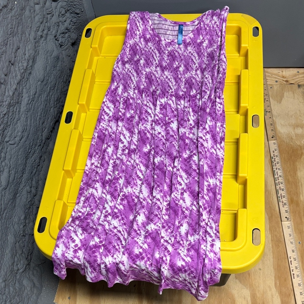 Falls Creek Purple & White Tie-Dye Smocked Midi Dress